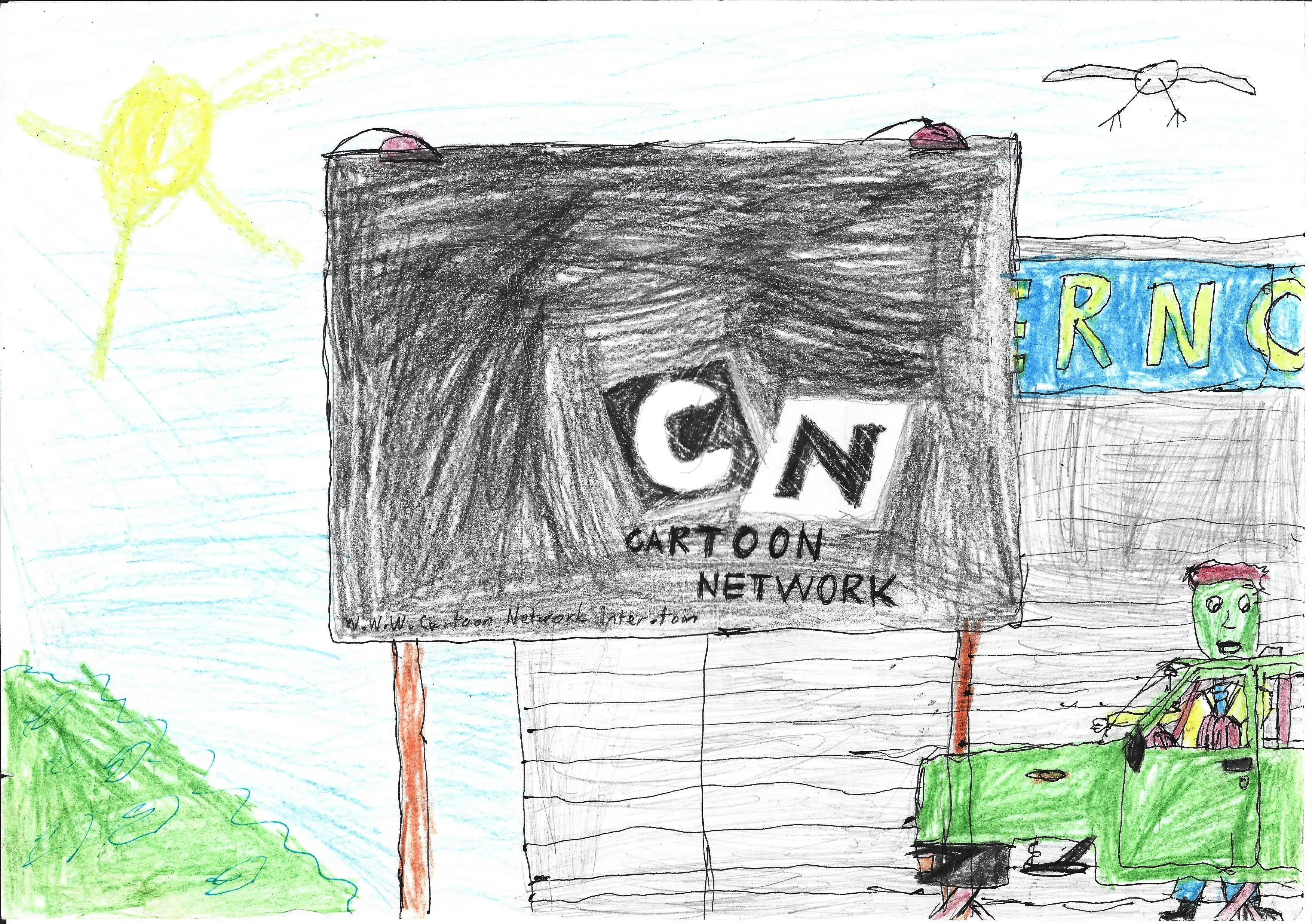 drawing of a bilboard with the logo of cartoon network