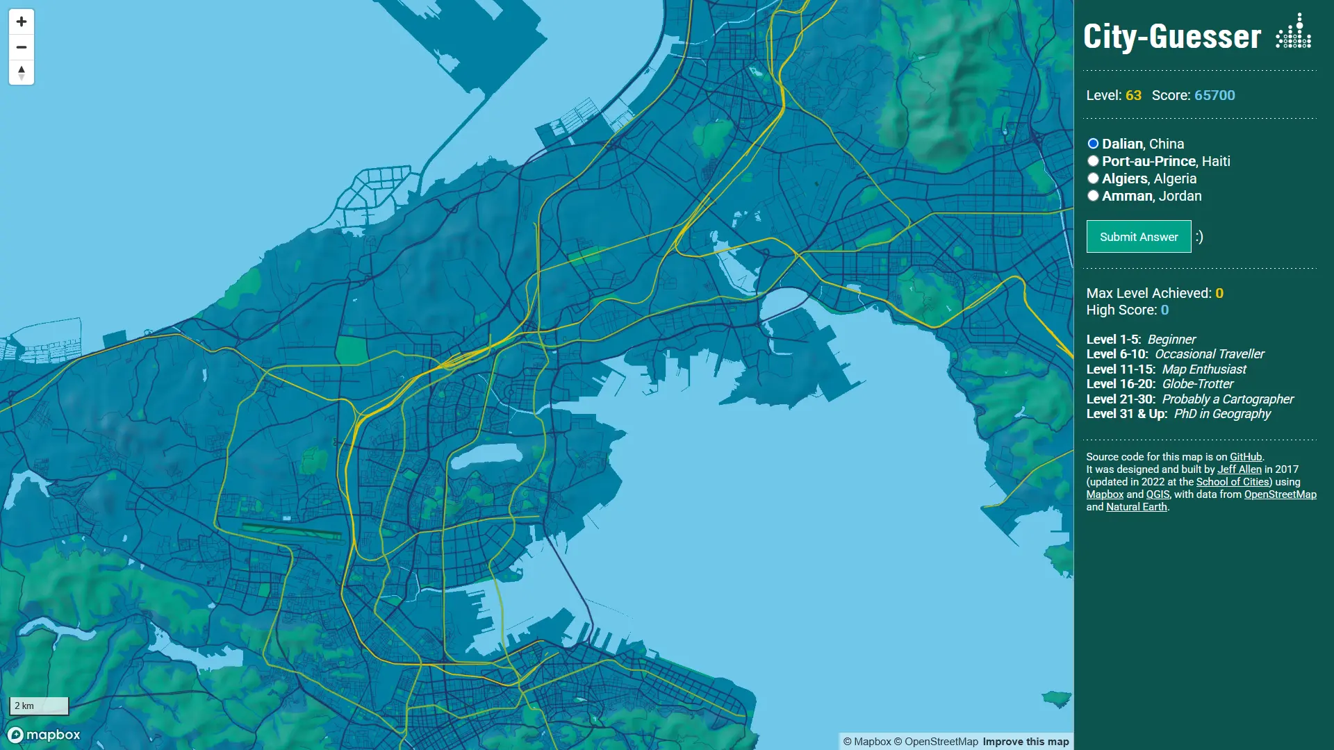 Screenshot of City Guesser Game - Dalian