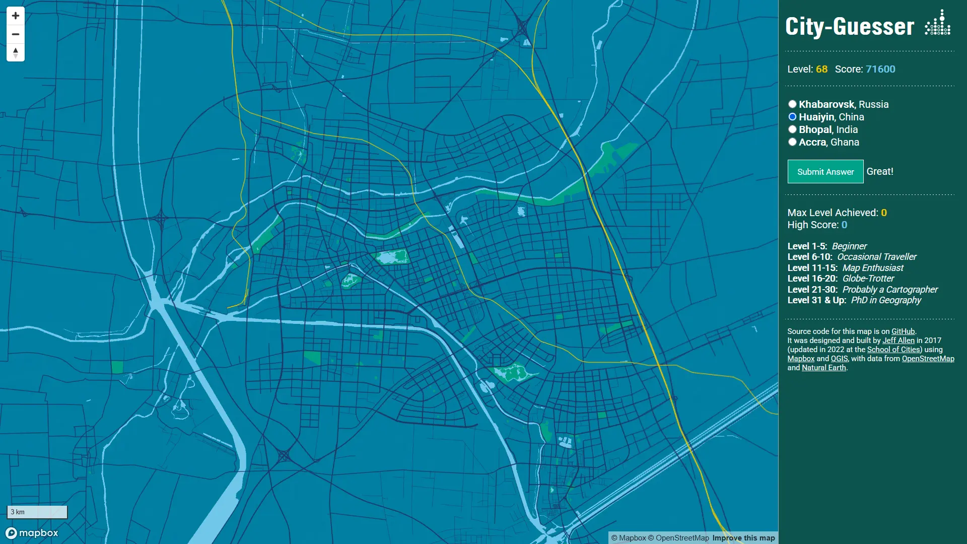 Screenshot of City Guesser Game - Huaiyin