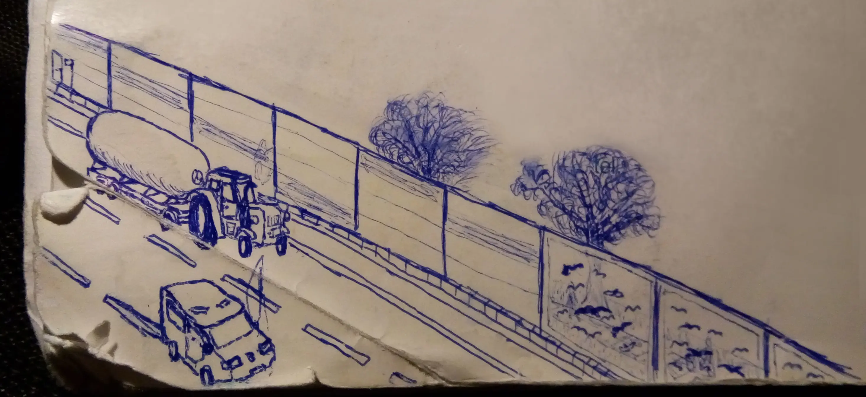 Tractor on the highway drawing