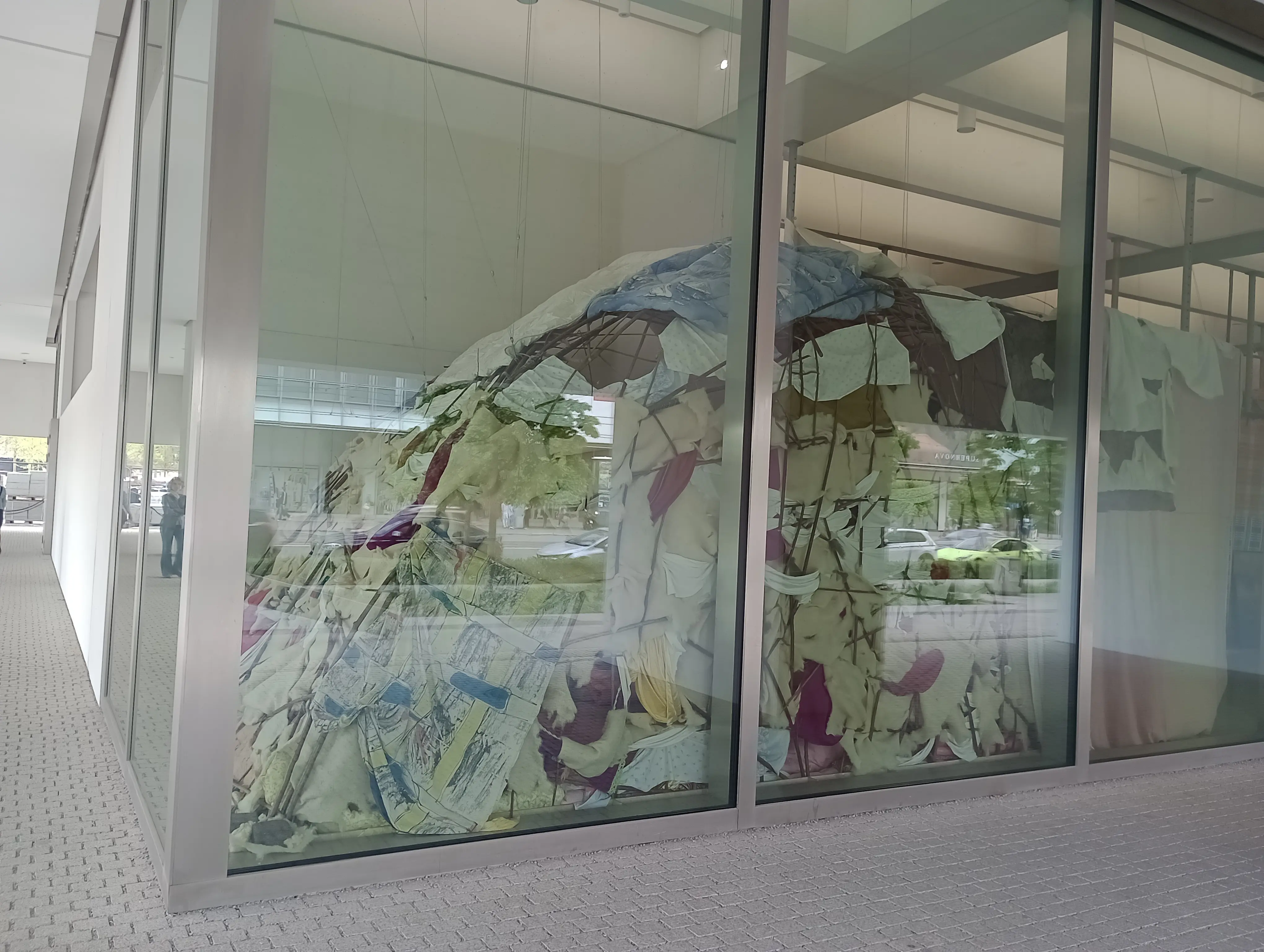 One of the showpieces inside the museum, looks like a tent made of various materials
