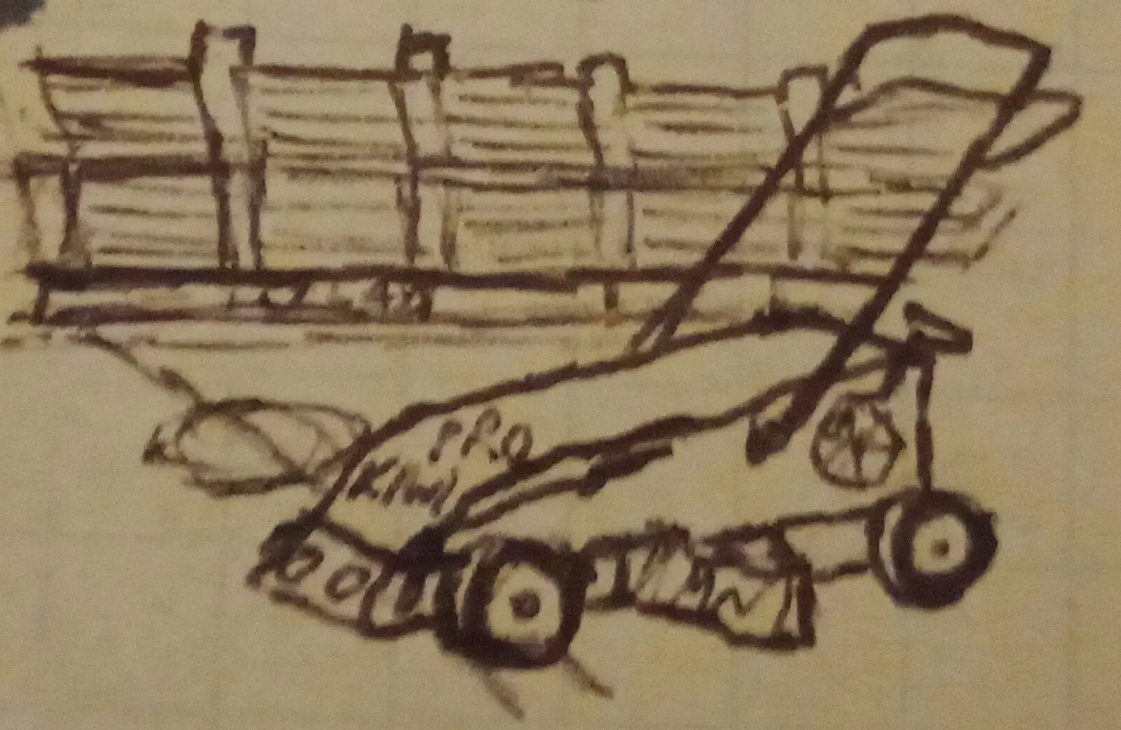 Minuscule drawing of a mower