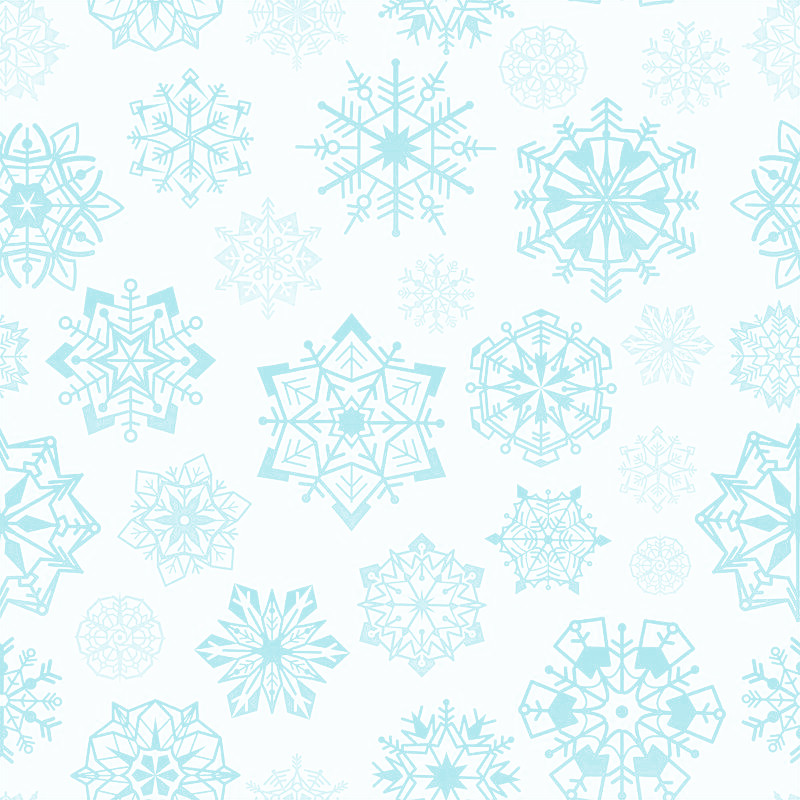Continuous pattern with blue snowflakes and white background