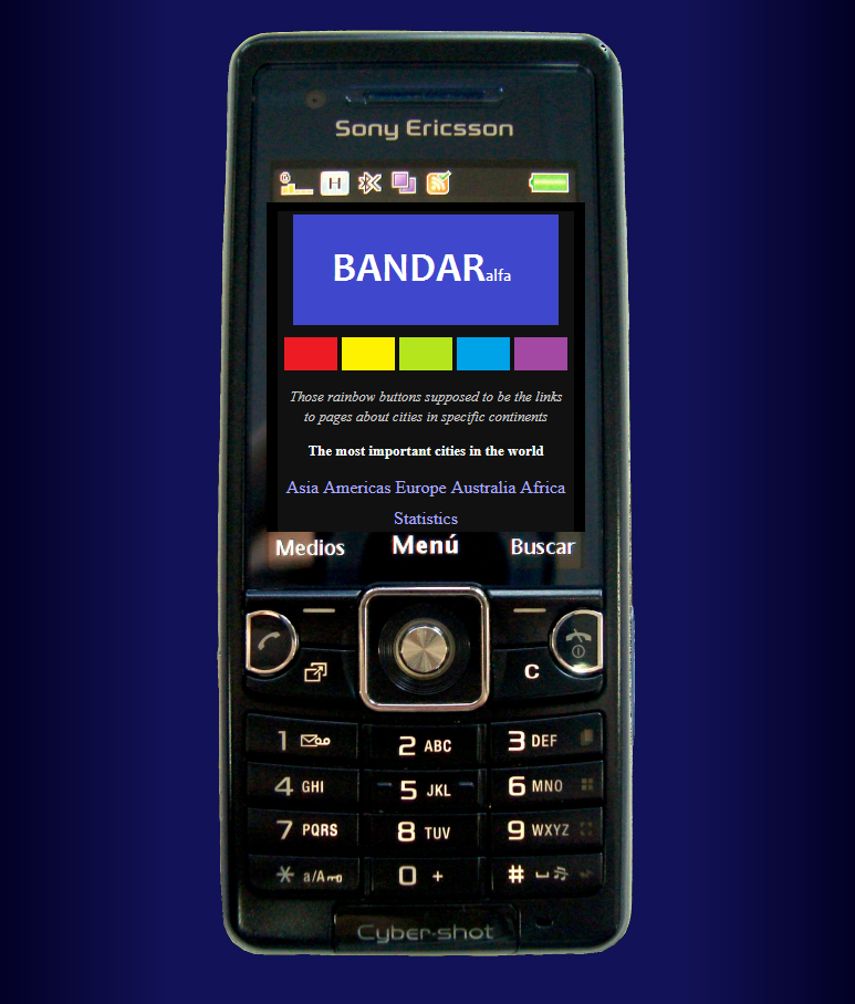 Screenshot of my mock-up of a Sony Ericsson phone with a custom website