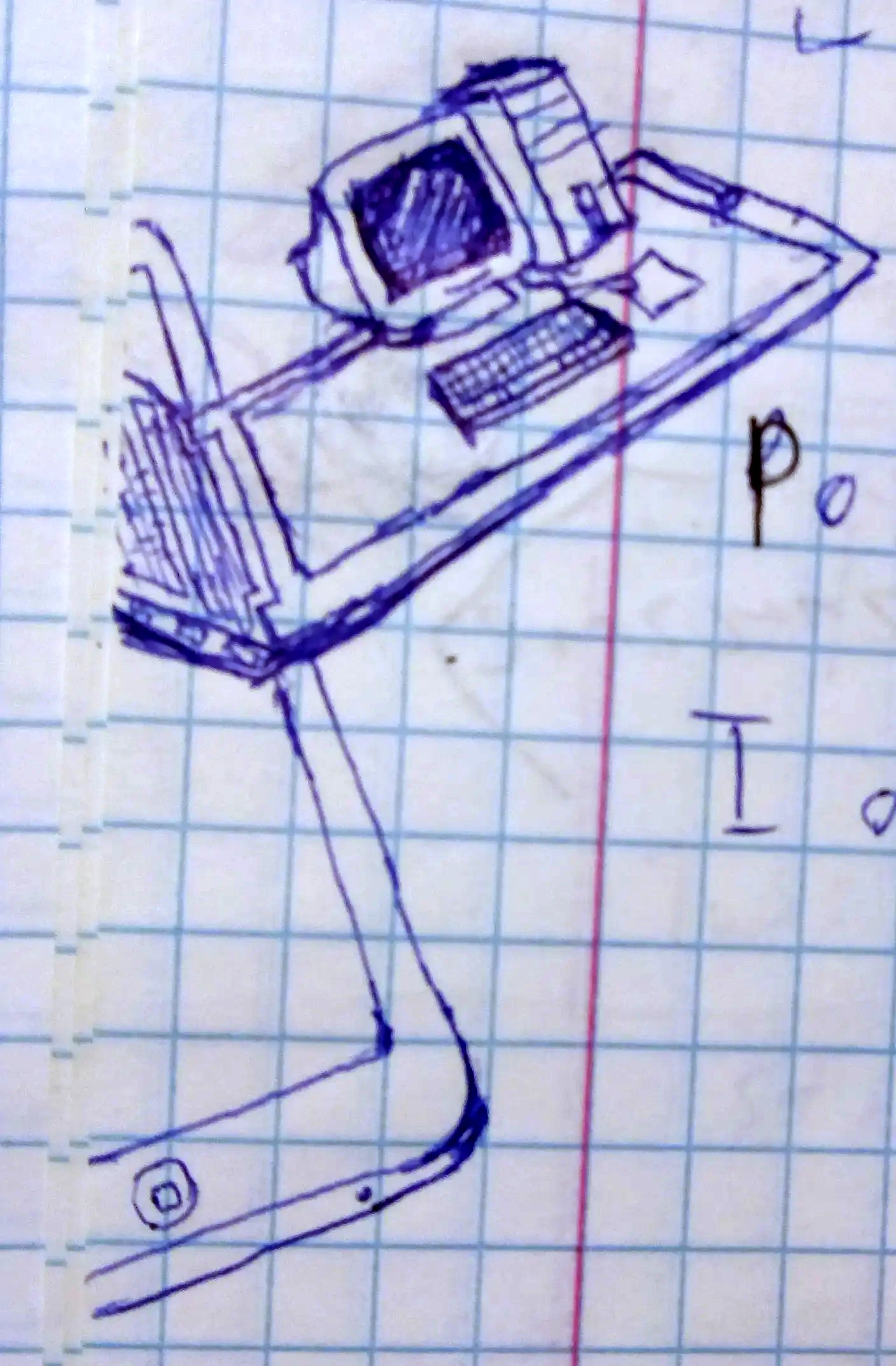 PC set standing on a laptop screen that floats on a giant smartphone doodle