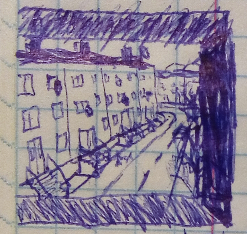 tiny drawing of a row of semi-detached houses