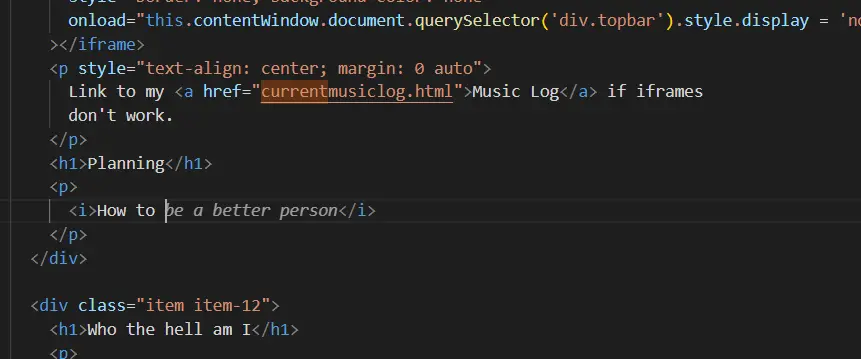 Screenshot of VSCode of my plan to be a better person