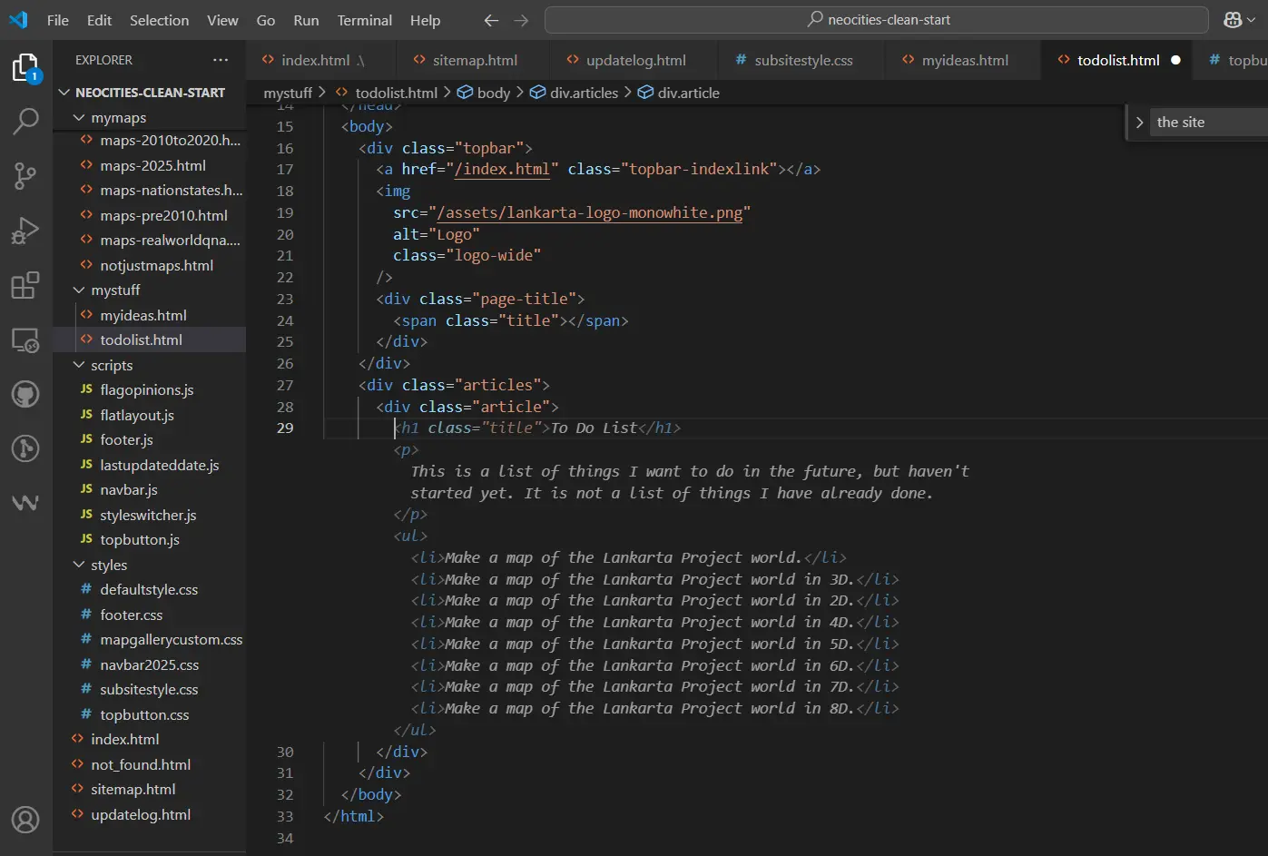 Screenshot of VSCode autofilling to-do list