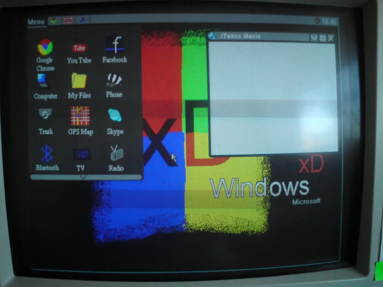 Photo of a parody of windows xp interface, heavily changed