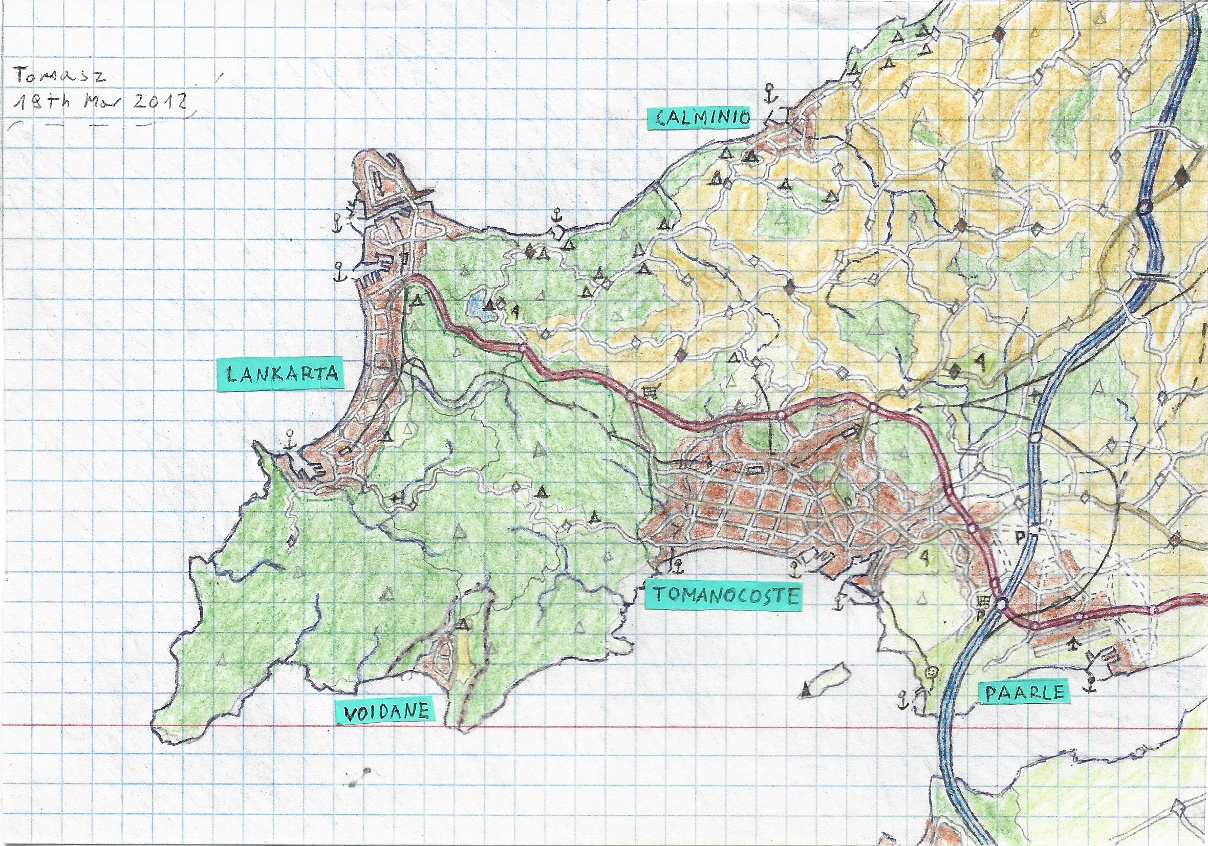 Tomanocoste and Lankarta Region Map (fictional)