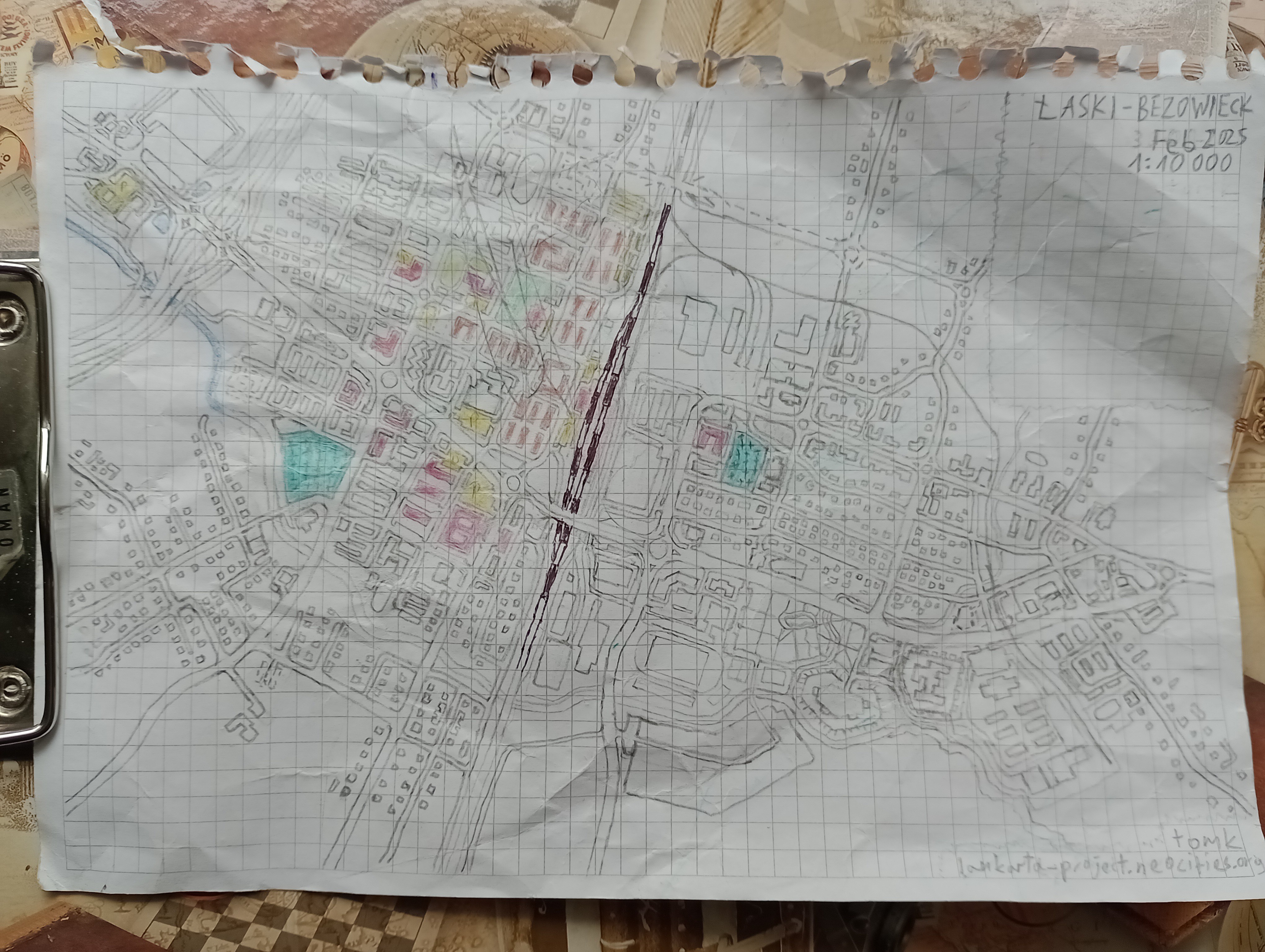 City plan of a fictional town Łaski-Bezowieck that is made of two districts divided in half by a railway Map (fictional)