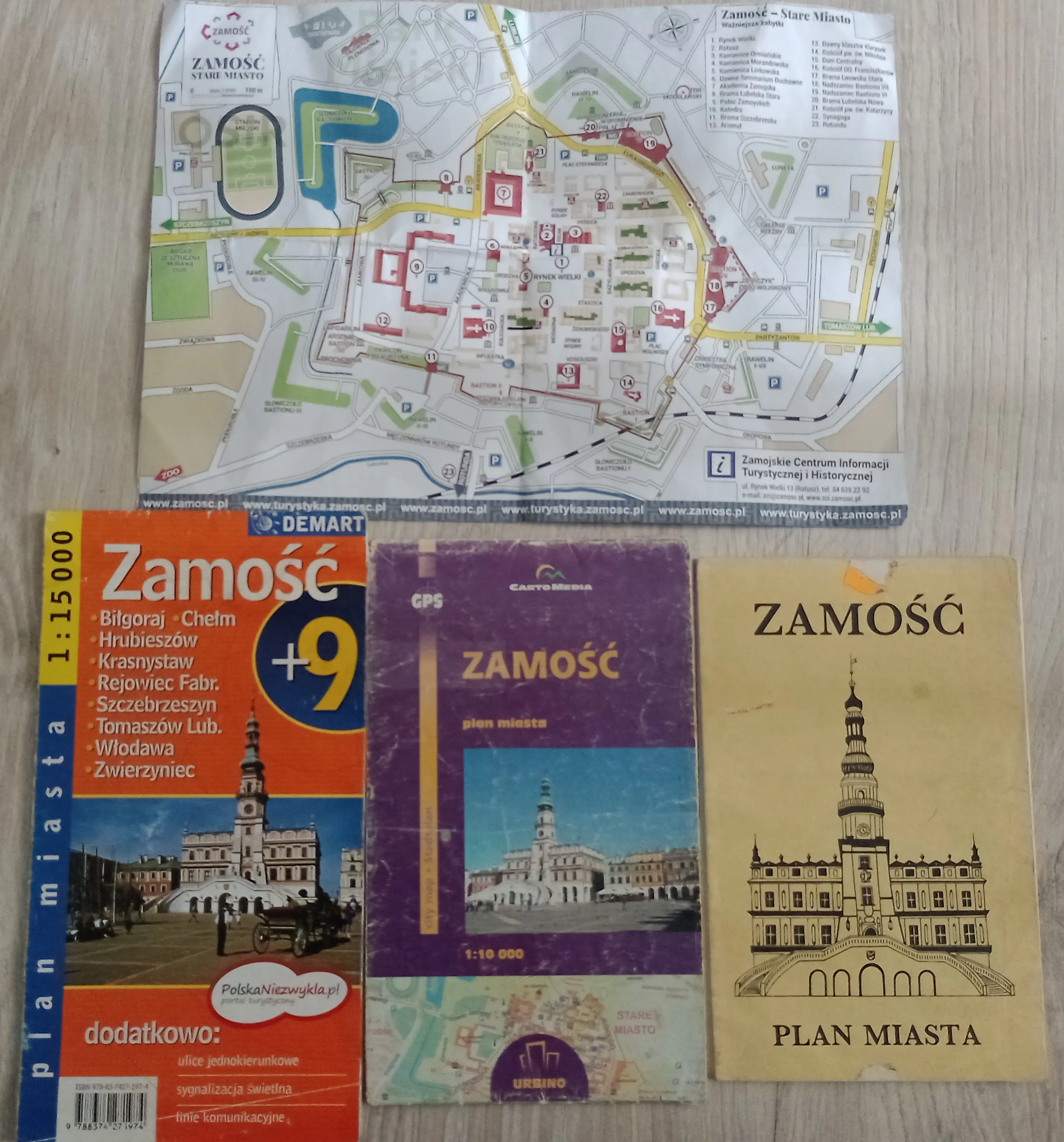 collection of paper maps of the city of Zamość
