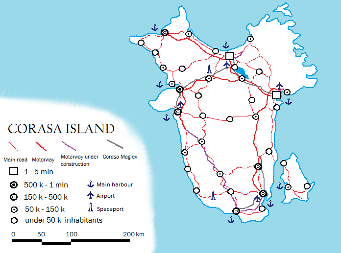 Corasa Island Road Map (fictional)