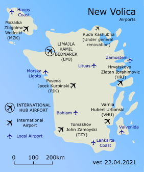 Velka Volica Airports Map (fictional)