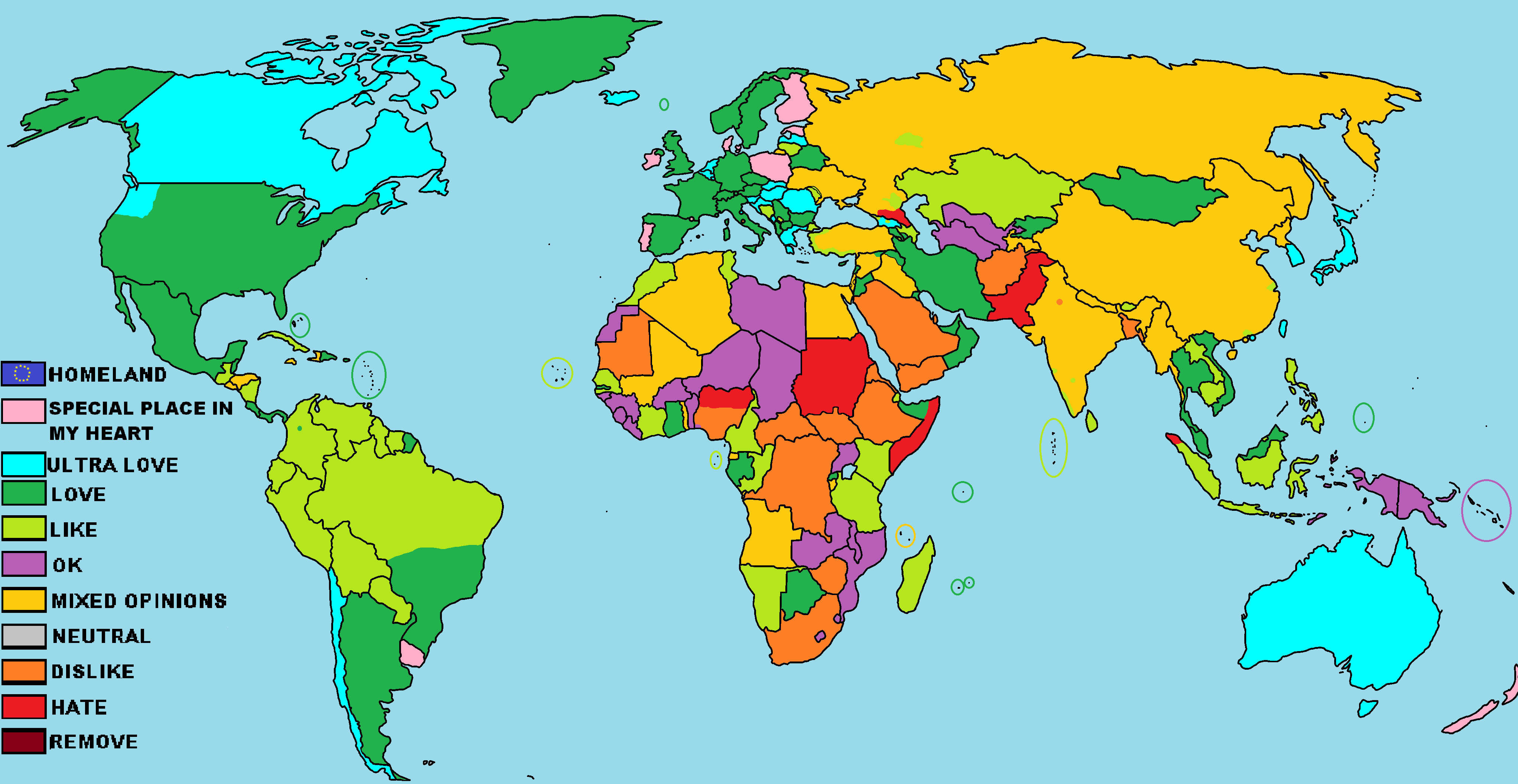 My personal opinion about the countries of the world from 2019 Map (real world)